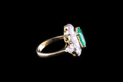18ct Yellow Gold Diamond and Columbian Emerald Cluster Ring