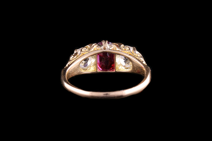 18ct Yellow Gold Diamond and Thai Ruby Three Stone Ring