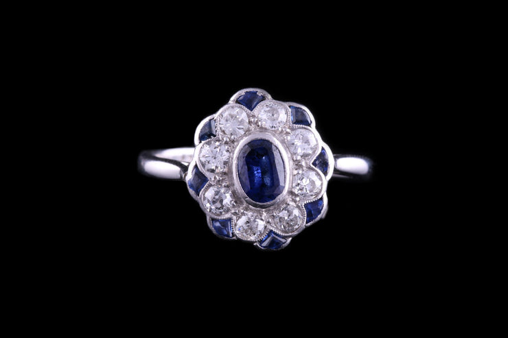 Art Deco 18ct White Gold Diamond and Sapphire Dress Ring