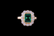 18ct Yellow Gold Rectangular Colombian Emerald and Diamond Cluster Ring