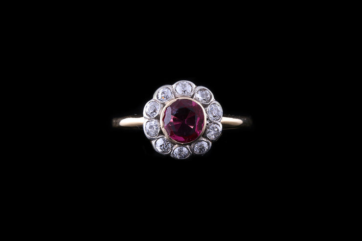 18ct Yellow Gold Platinum and Ruby Cluster Ring