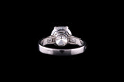 French Platinum Diamond Single Stone Ring with Baguette Shoulders