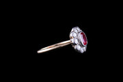 18ct Yellow Gold and Silver Ruby and Diamond Cluster Ring