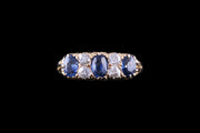 18ct Yellow Gold Diamond and Sapphire Seven Stone Ring