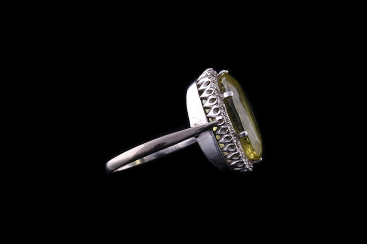 18ct White Gold Diamond and Yellow Beryl Cluster Dress Ring