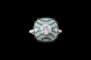 Platinum Diamond, Emerald and Onyx Dress Ring