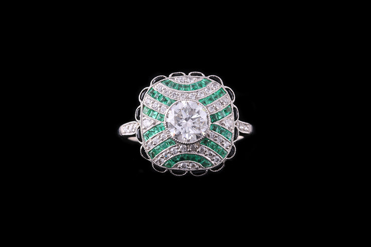 Platinum Diamond, Emerald and Onyx Dress Ring