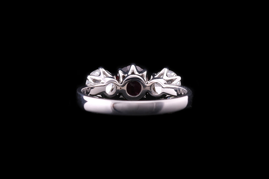 18ct Yellow Gold Ruby and Diamond Three Stone Ring – Mortimers Jewellers