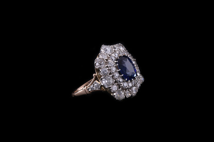 18ct Yellow Gold and Silver Sapphire and Diamond Double Cluster Ring