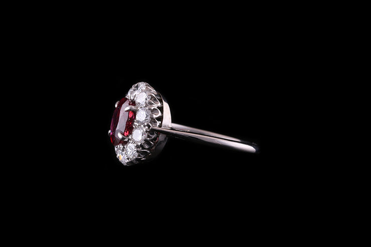 18ct White Gold and Platinum Ruby and Diamond Cluster Ring