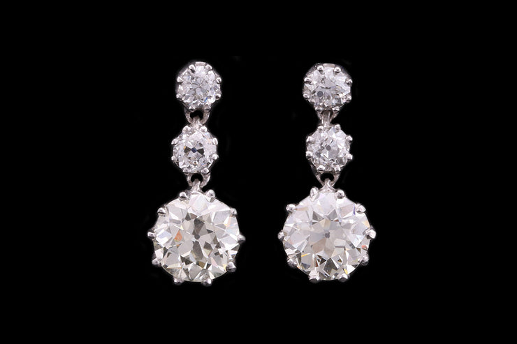 Art Deco 18ct White Gold Diamond Triple Drop Earrings