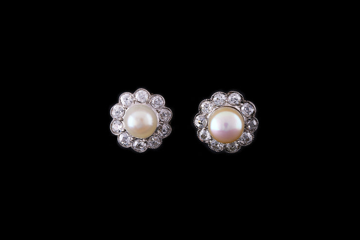 18ct White Gold Diamond and Pearl Cluster Earrings