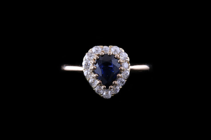 18ct Yellow Gold Sapphire and Diamond Heart Cluster Ring