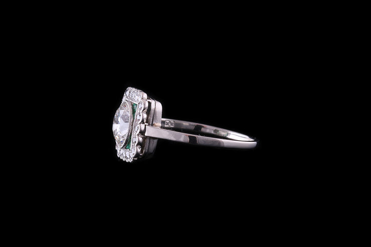 18ct White Gold Diamond and Emerald Square Dress Ring
