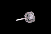 18ct White Gold Diamond and Emerald Square Dress Ring