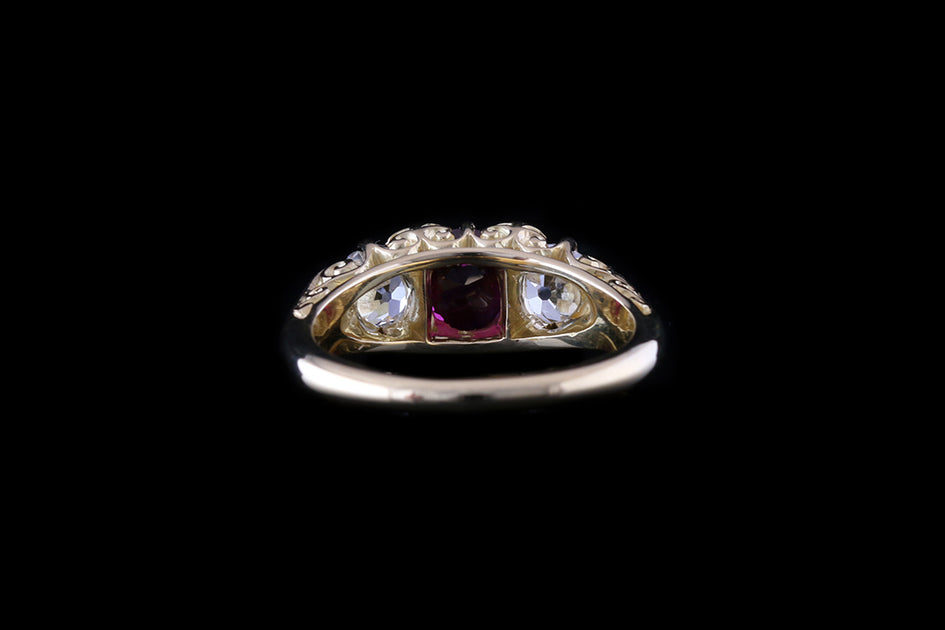 18ct Yellow Gold Ruby and Diamond Three Stone Ring – Mortimers Jewellers