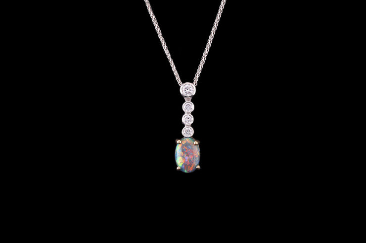 18ct Yellow and White Gold Black Opal and Diamond Pendant