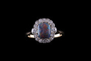 18ct Yellow Gold Black Opal and Diamond Cluster Ring