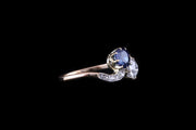 18ct Yellow Gold Sapphire and Diamond Two Stone Twist Ring