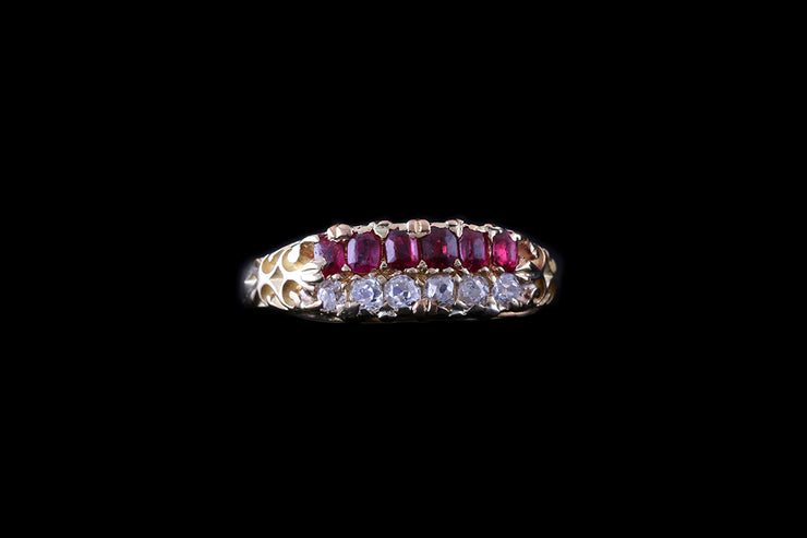 18ct Yellow Gold Ruby and Diamond Double Row Ring