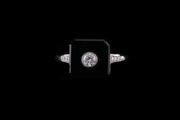 Platinum Onyx and Diamond Square Tablet Dress Ring