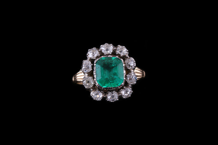 18ct Yellow Gold Emerald and Diamond Cluster Ring