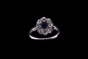 14ct White Gold Sapphire and Diamond Oval Floral Cluster Ring