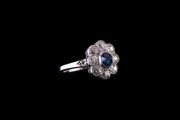14ct White Gold Sapphire and Diamond Oval Floral Cluster Ring
