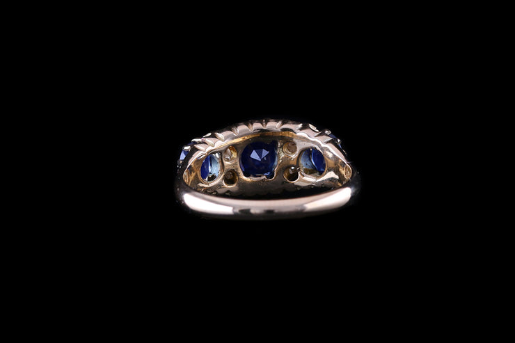 18ct Yellow Gold Sapphire and Diamond Seven Stone Ring