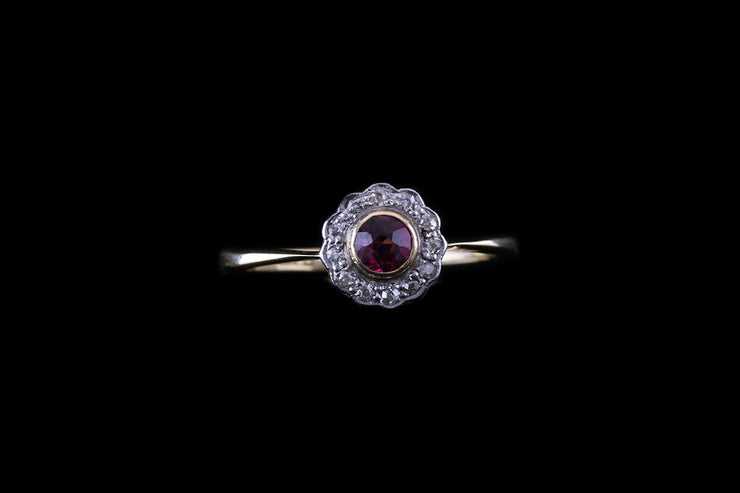 18ct Yellow Gold Pink Tourmaline and Diamond Cluster Ring