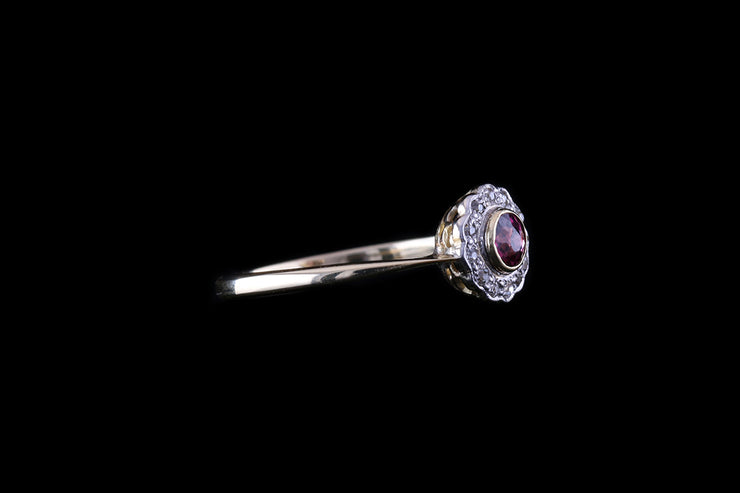 18ct Yellow Gold Pink Tourmaline and Diamond Cluster Ring