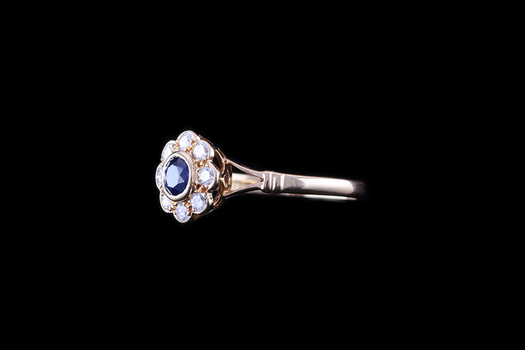 18ct Yellow Gold Sapphire and Diamond Cluster Ring