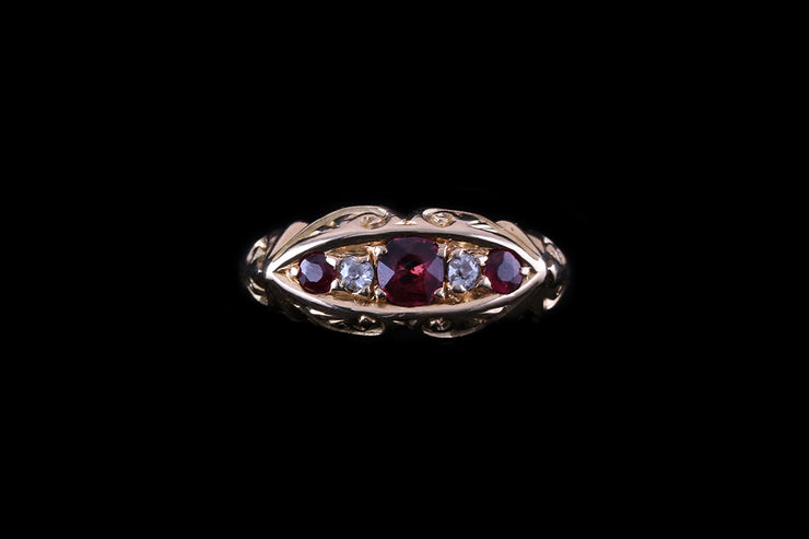 18ct Yellow Gold Ruby and Diamond Five Stone Ring