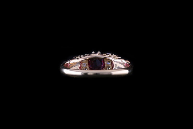 18ct Yellow Gold Ruby and Diamond Nine Stone Ring