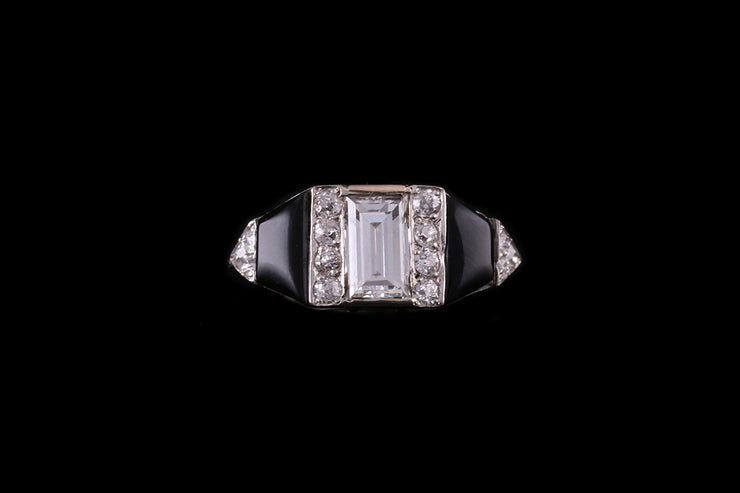 18ct White Gold Diamond and Black Onyx Dress Ring