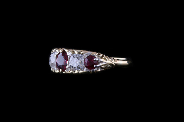 18ct Yellow Gold Ruby and Diamond Five Stone Ring
