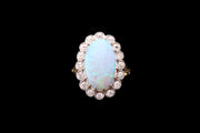 18ct Yellow Gold Opal and Diamond Cluster Ring