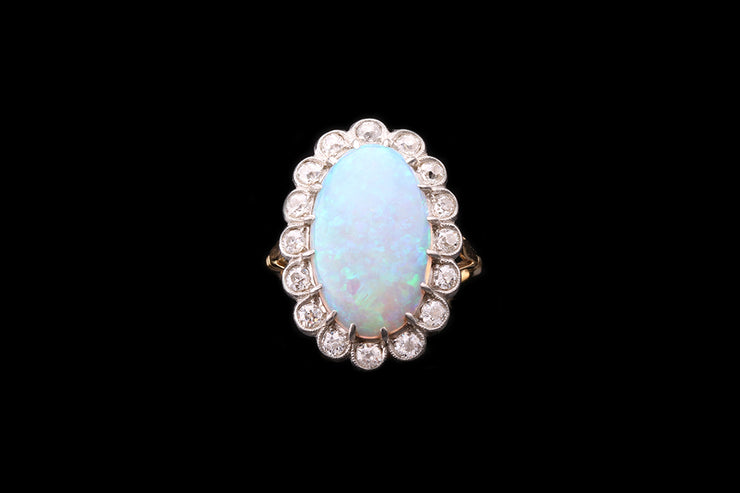 18ct Yellow Gold Opal and Diamond Cluster Ring