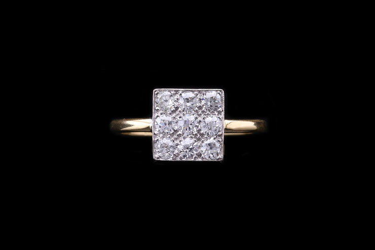 18ct Yellow and White Gold Diamond Set Square Dress Ring