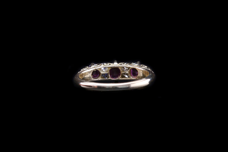 18ct Yellow Gold Ruby and Diamond Seven Stone Ring