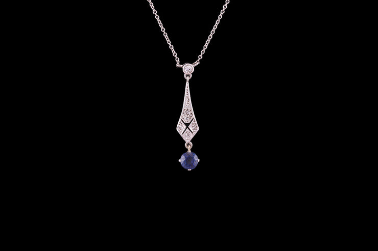 18ct White Gold Sapphire and Diamond Drop Pendant