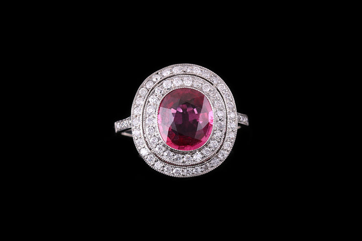 Platinum Ruby and Diamond Double Row Cluster Ring