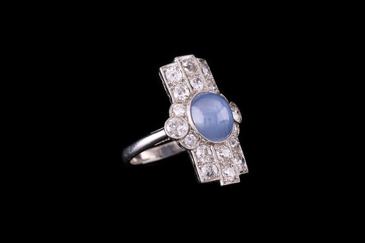 Platinum Star Sapphire and Diamond Dress Ring