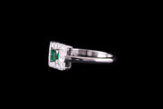 18ct White Gold Emerald and Diamond Square Dress Ring