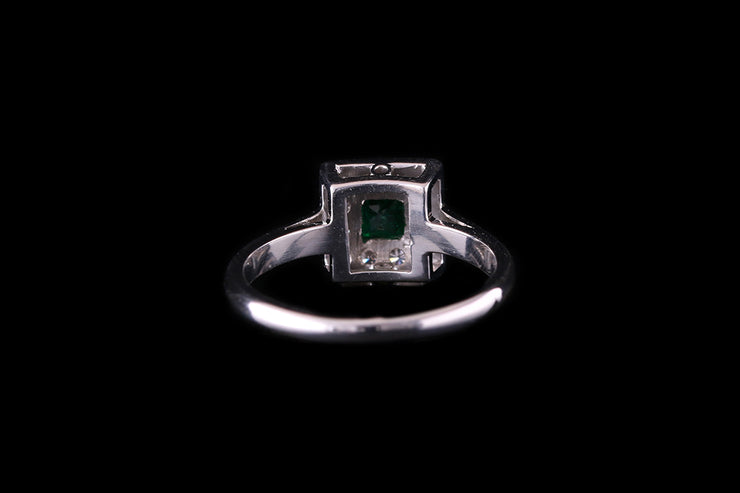 18ct White Gold Emerald and Diamond Square Dress Ring