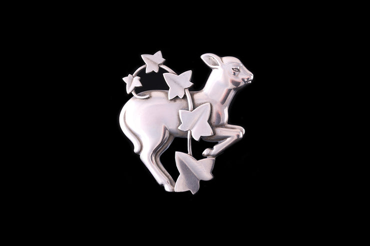 Georg Jensen Sterling Silver Lamb and Ivy Brooch