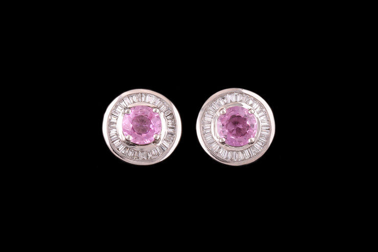 Platinum Pink Sapphire and Diamond Stud Earrings