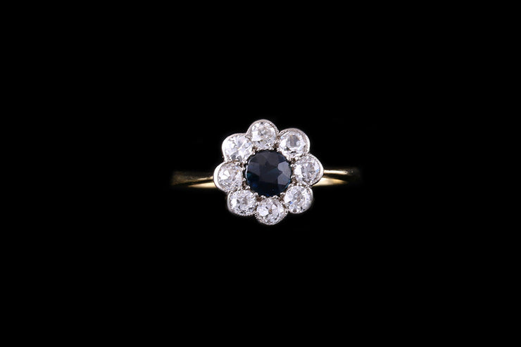 18ct Yellow Gold and Platinum Sapphire and Diamond Cluster Ring
