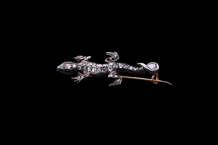 9ct Gold & Silver Diamond Lizard Brooch