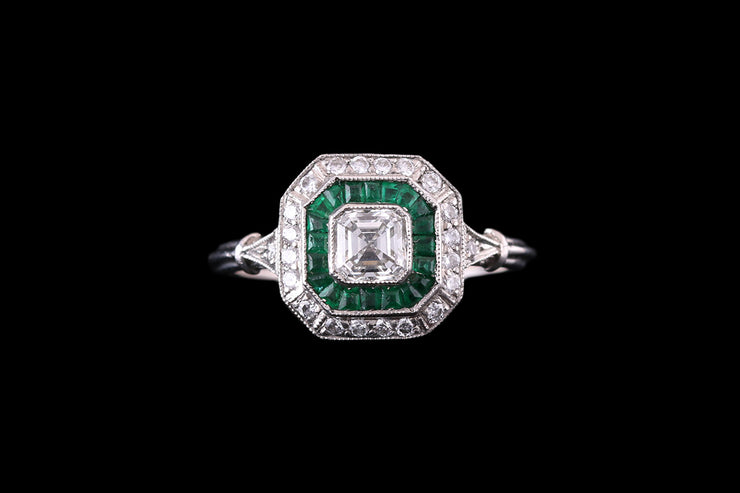 Platinum Diamond & Emerald Dress Ring